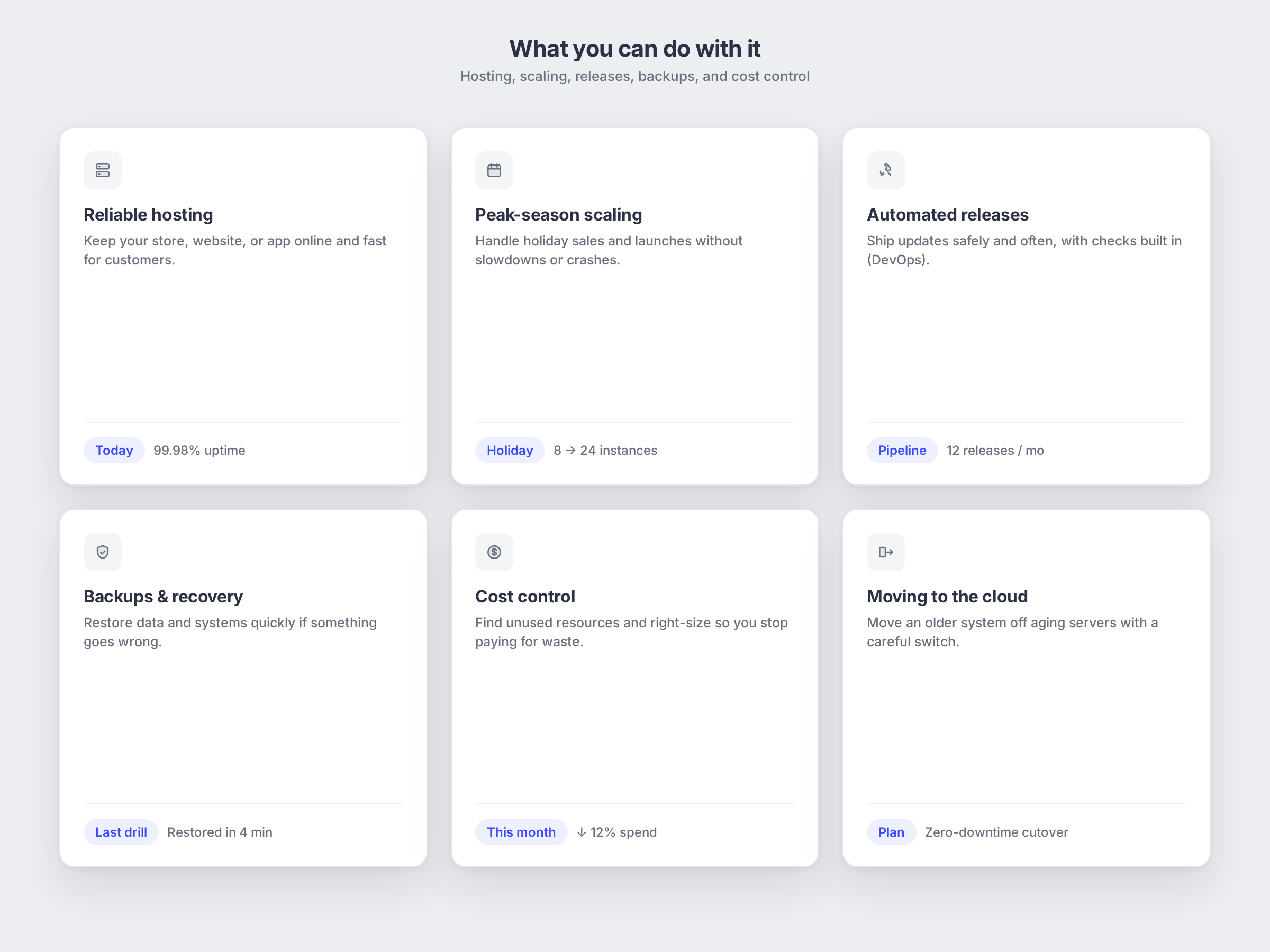 Cloud Infrastructure: what you can do with it, shown as a simple app mockup