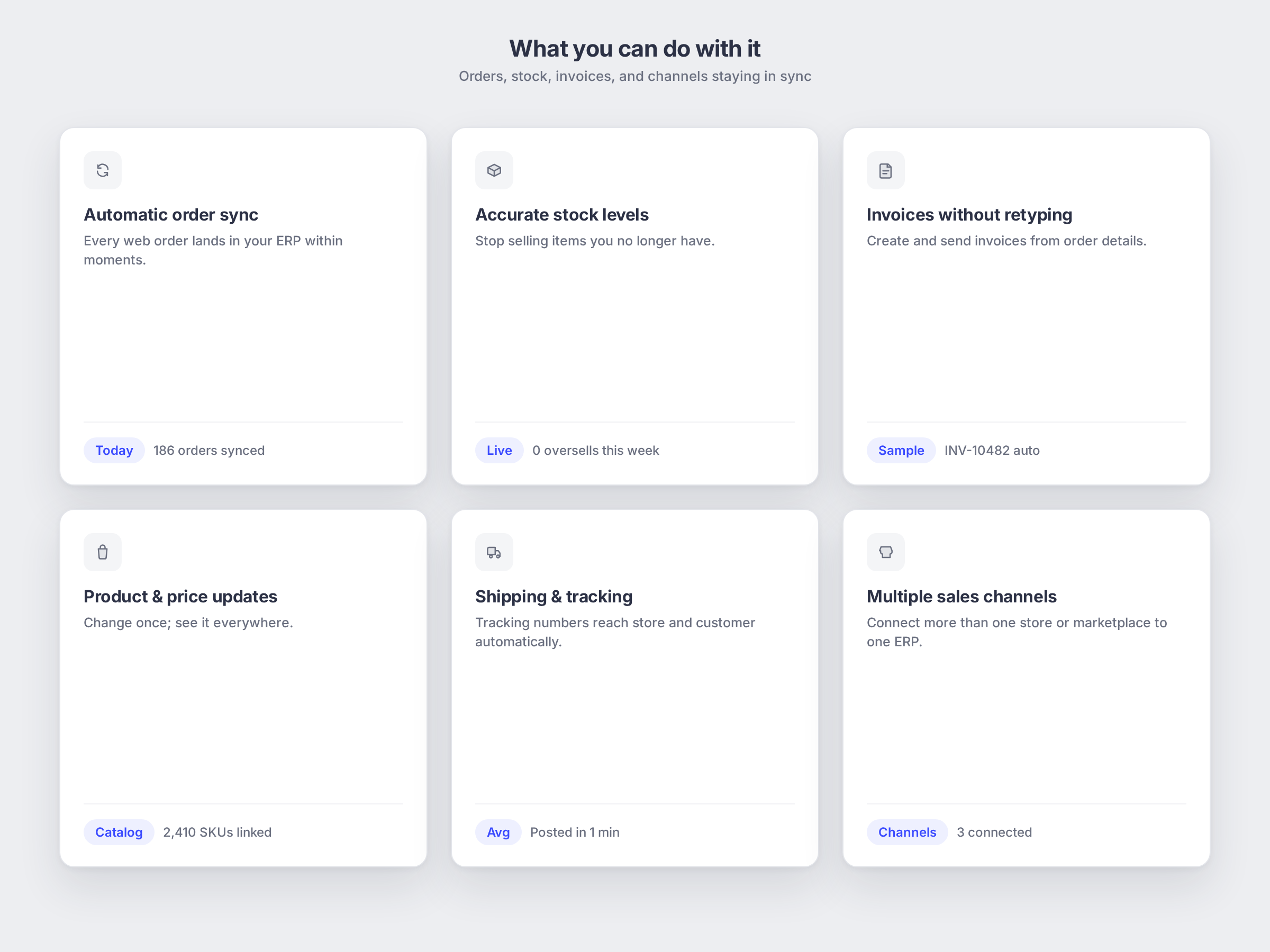 ERP Integration: what you can do with it, shown as a simple app mockup