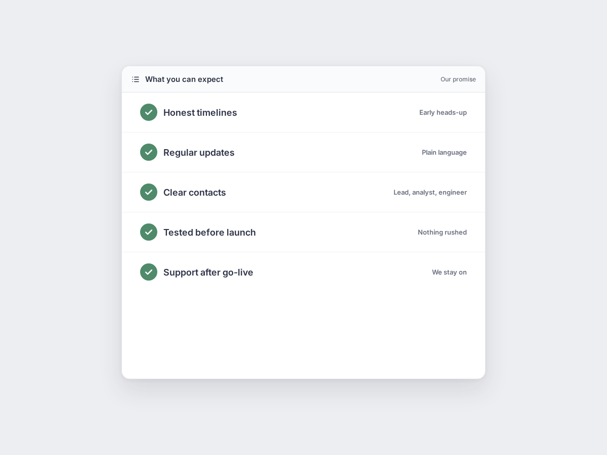 How We Work: why it matters for your business, shown as a simple app mockup